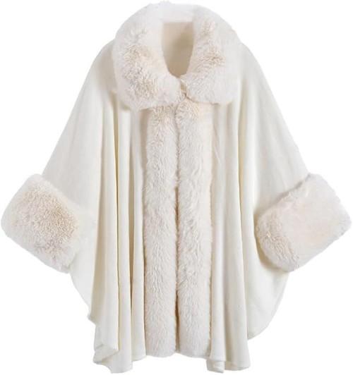 Faux Fur Shawl Wraps for Women Winter Cape Sweater Cloak Oversized Cardigan Poncho Coat