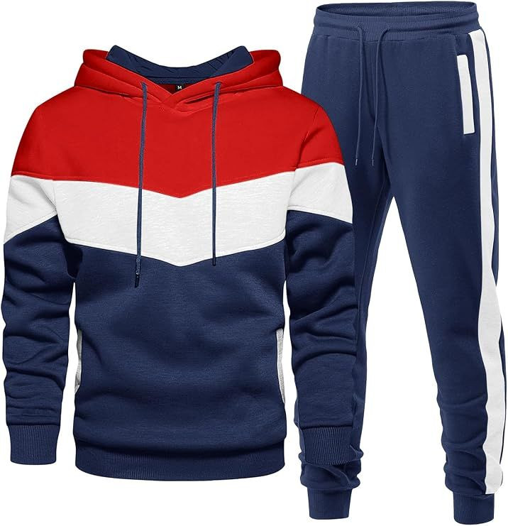 Mens Hoodie Tracksuit 2 Pieces Set Athletic Casual Hooded Sweatshirt and Joggers Set Sweatsuit