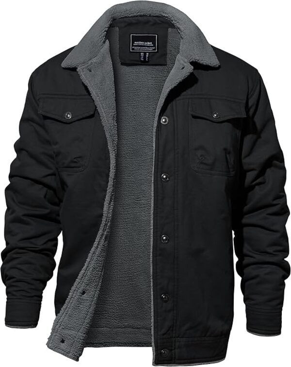 Mens Winter Fleece Cotton Casual Work Cargo Jacket Pocket