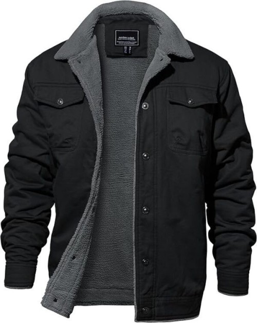 Mens Winter Fleece Cotton Casual Work Cargo Jacket Pocket