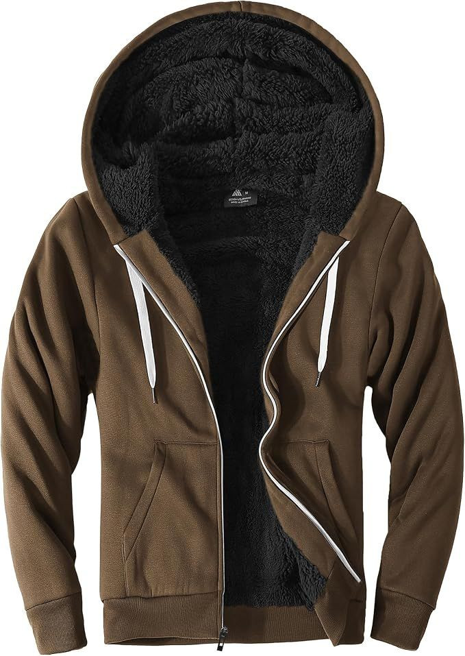 Mens Zip Up Hoodies Fleece Sherpa Lined Winter Thick Jackets