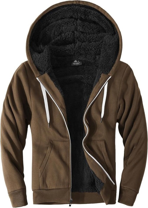 Mens Zip Up Hoodies Fleece Sherpa Lined Winter Thick Jackets