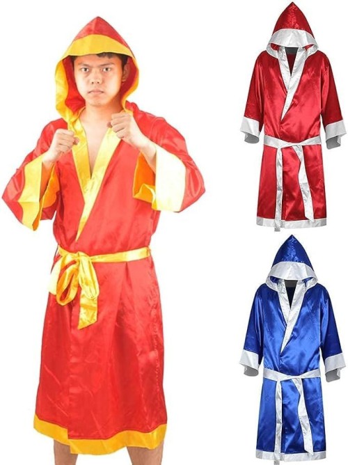 Boxer Costume Men, MMA Boxing Robe with Hood, Cotton Robe Lightweight Costume