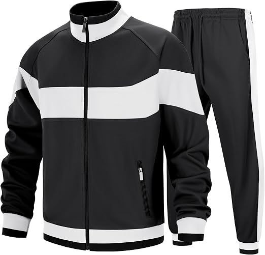Mens Sweat Suit 2 Piece Outfit Casual Contrast Sports Jogging Tracksuits Set