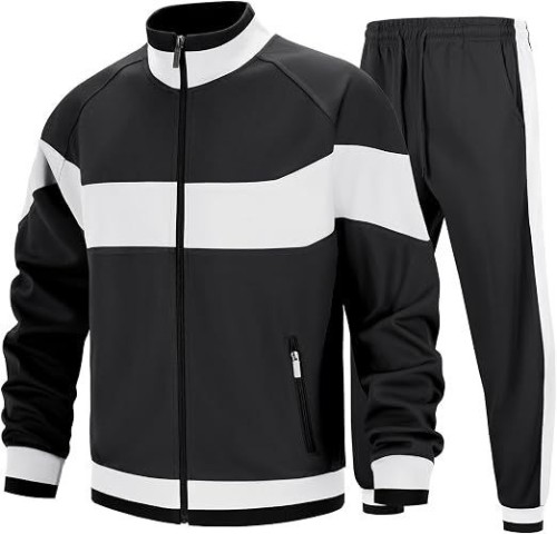 Mens Sweat Suit 2 Piece Outfit Casual Contrast Sports Jogging Tracksuits Set