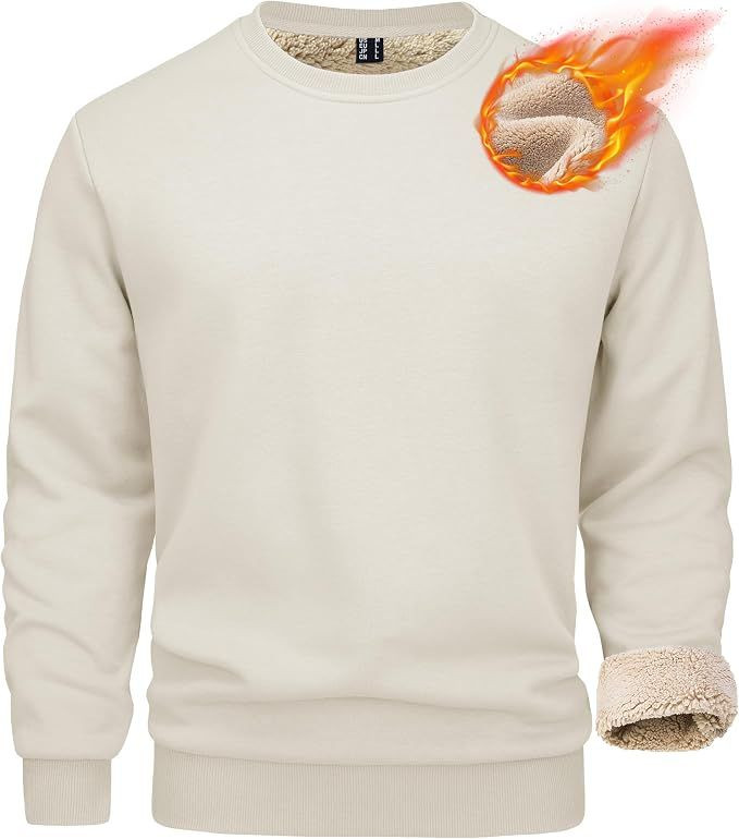 Mens Warm Fleece Lined Crewneck Sweatshirt Thermal Pullover