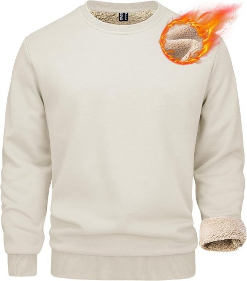 Mens Warm Fleece Lined Crewneck Sweatshirt Thermal Pullover