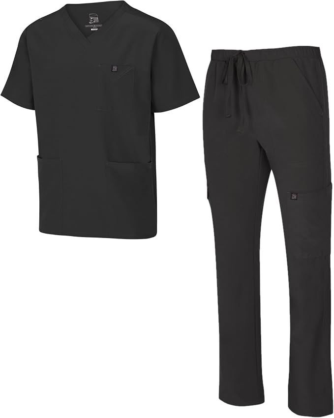 Mens Stretch Multi-Pocket Cargo Scrub Set