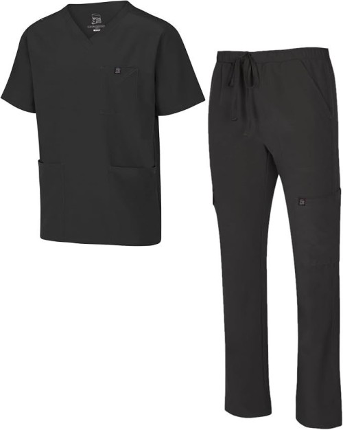 Mens Stretch Multi-Pocket Cargo Scrub Set