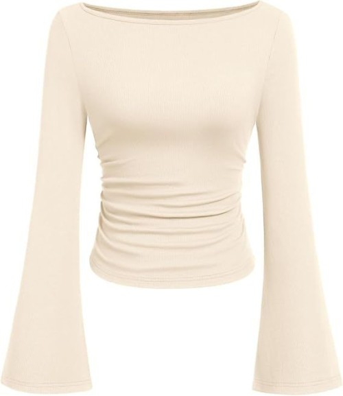 Womens Bell Long Sleeve Ribbed Knit Tops