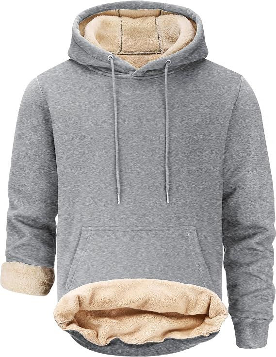 Mens Sherpa Lined Hoodie Pullover Casual Hooded Sweatshirts
