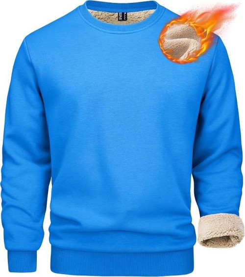 Mens Warm Fleece Lined Crewneck Sweatshirt Thermal Pullover