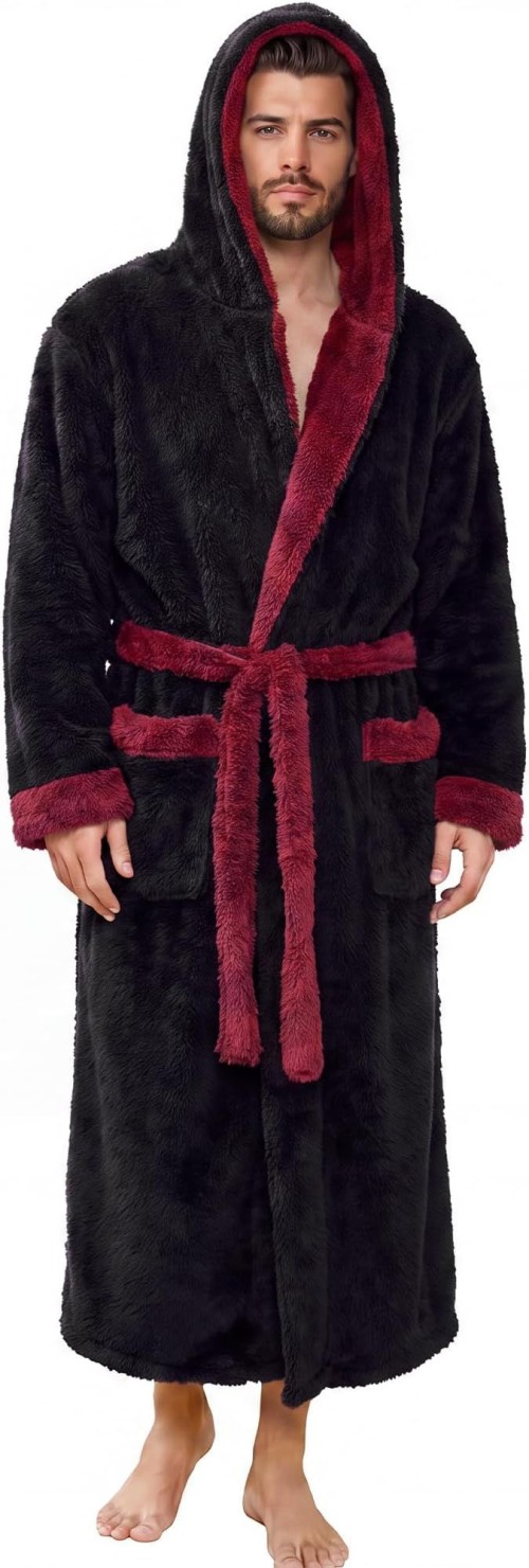 Mens Robe Big and Tall with Hood, Full Length Plush Robe for Men Long Fleece Bathrobe