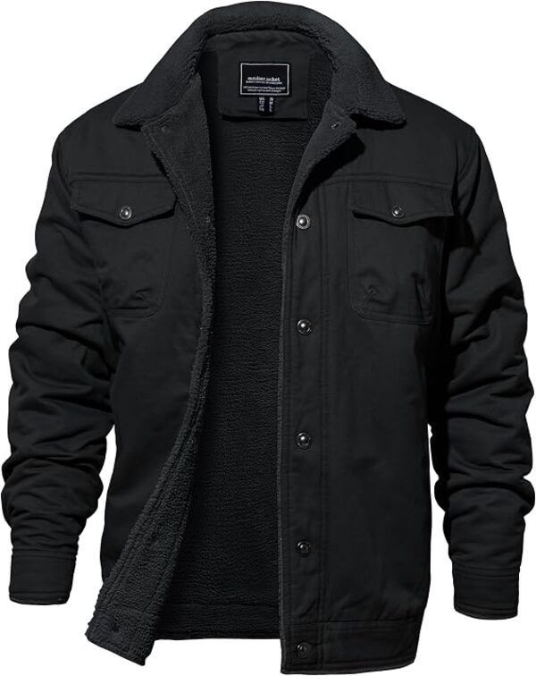 Mens Winter Fleece Cotton Casual Work Cargo Jacket Pocket