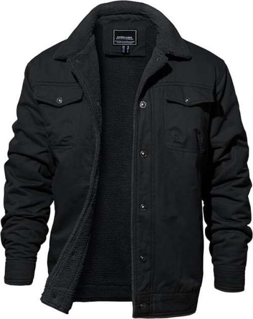 Mens Winter Fleece Cotton Casual Work Cargo Jacket Pocket