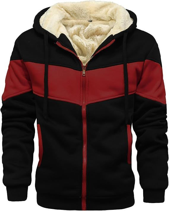 Mens Winter Fleece Thermal Jackets for Men Sherpa Lined Hoodies Warm Thick Jacket Outerwear