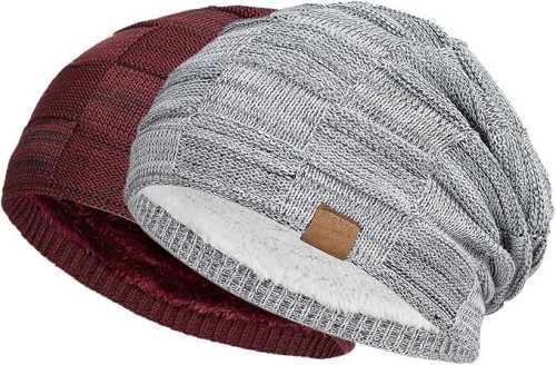 Winter Hats for Guys Cool Beanies Mens Lined Knit Warm Thick Skully Stocking Binie Hat Pairs