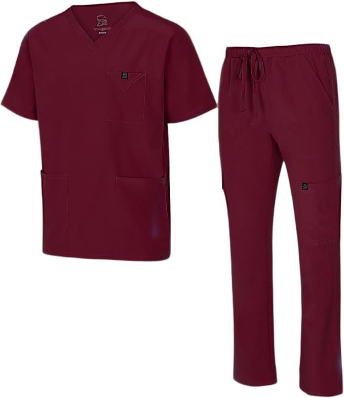Mens Stretch Multi-Pocket Cargo Scrub Set