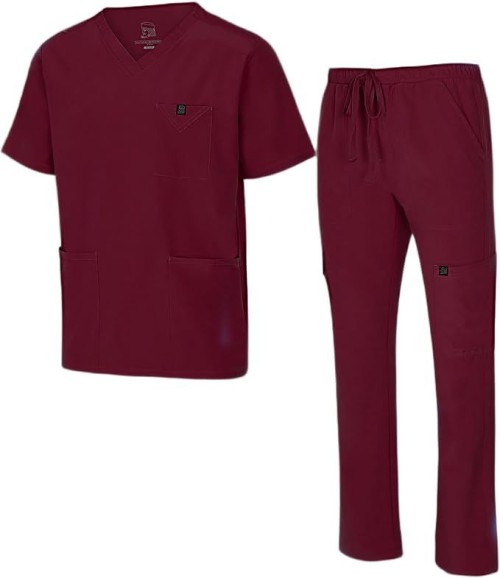Mens Stretch Multi-Pocket Cargo Scrub Set