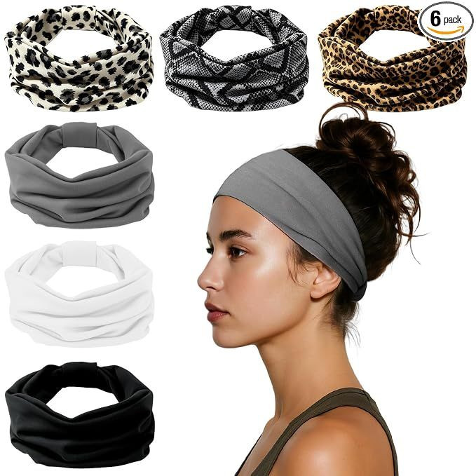 HSEM Sports Headbands for Women Stretchy Non Slip Wide Hair Bands Soft Thick Elastic Sweatbands for Workout