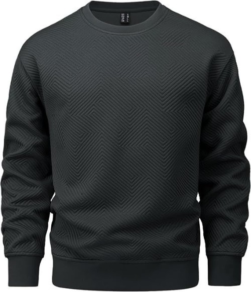 Mens Crewneck Sweatshirts Long Sleeve Textured Pullover Shirts