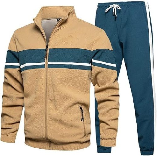 Mens Sweat Suit 2 Piece Outfit Casual Contrast Sports Jogging Tracksuits Set