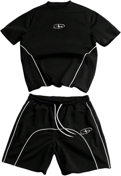 Mens 2 Piece Tracksuit Crew Neck Short Sleeve Shirt and Shorts