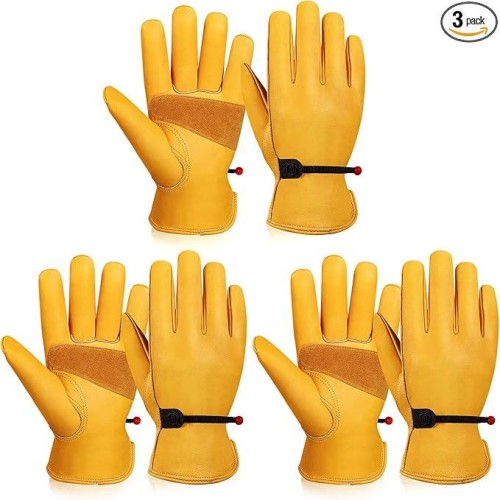 Leather Work Gloves: Cowhide Gardening Work Gloves,