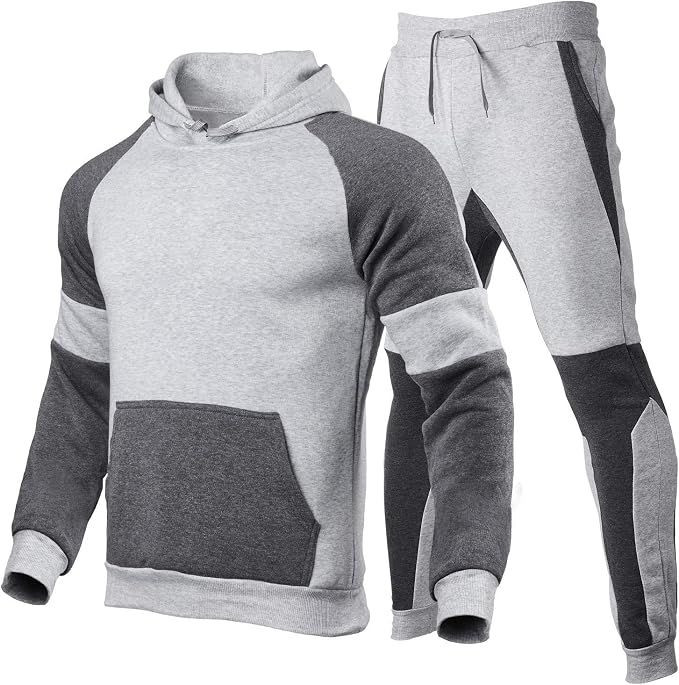 Mens Athletic Hoodie Tracksuit Two Piece Sweatshirt and Joggers Set
