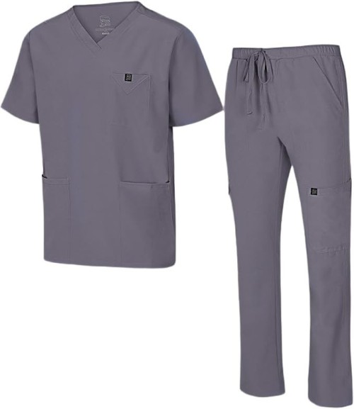 Mens Stretch Multi-Pocket Cargo Scrub Set