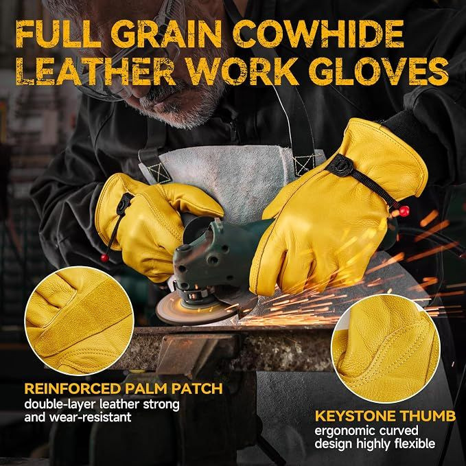 Leather Work Gloves: Cowhide Gardening Work Gloves,