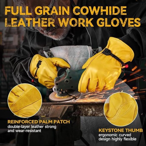 Leather Work Gloves: Cowhide Gardening Work Gloves,