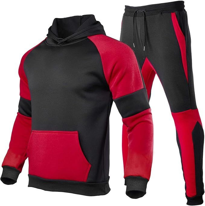 Mens Athletic Hoodie Tracksuit Two Piece Sweatshirt and Joggers Set