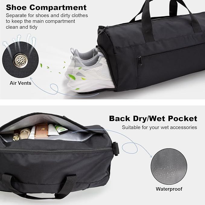 Gym Bag for Men & Women with Shoe & Wet Compartment, Travel Duffle Bag for Sports, Fitness & Workout