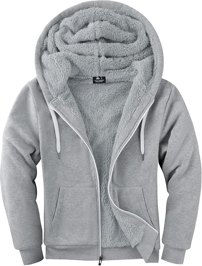 Mens Zip Up Hoodies Fleece Sherpa Lined Winter Thick Jackets