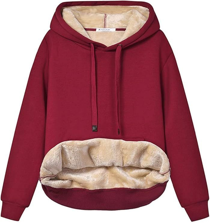 Womens Casual Winter Warm Fleece Sherpa Lined Pullover Hooded Sweatshirt