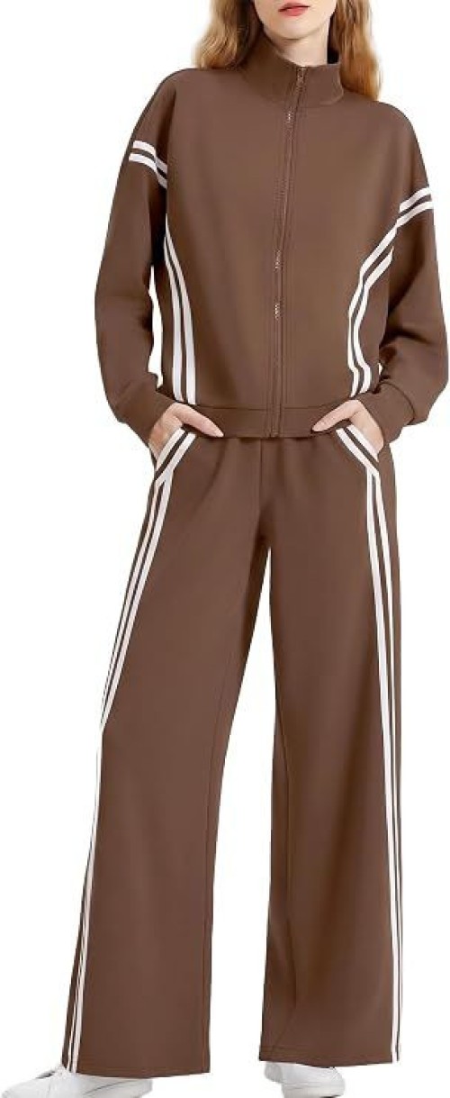 Womens 2 Piece Lounge Sets Zip Up Sweat Set Striped Tracksuit