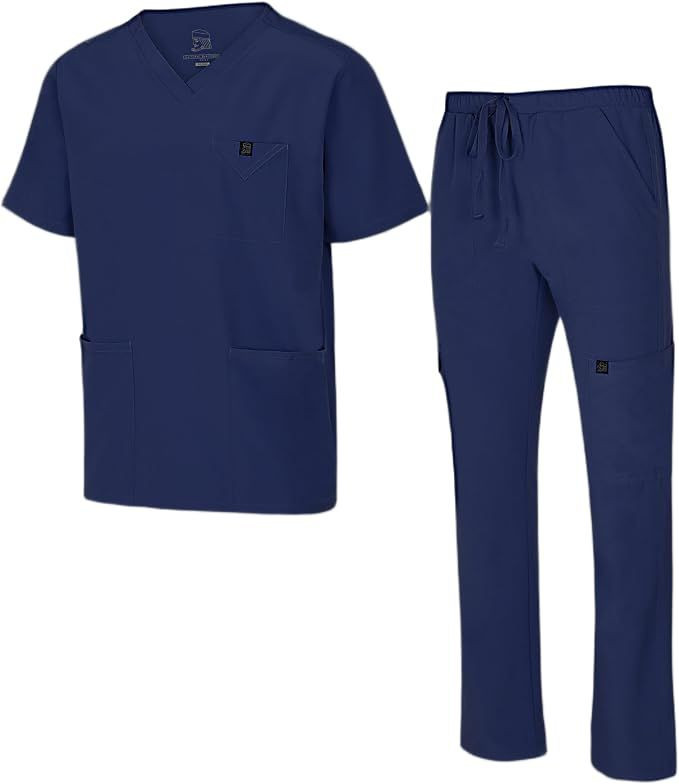 Mens Stretch Multi-Pocket Cargo Scrub Set