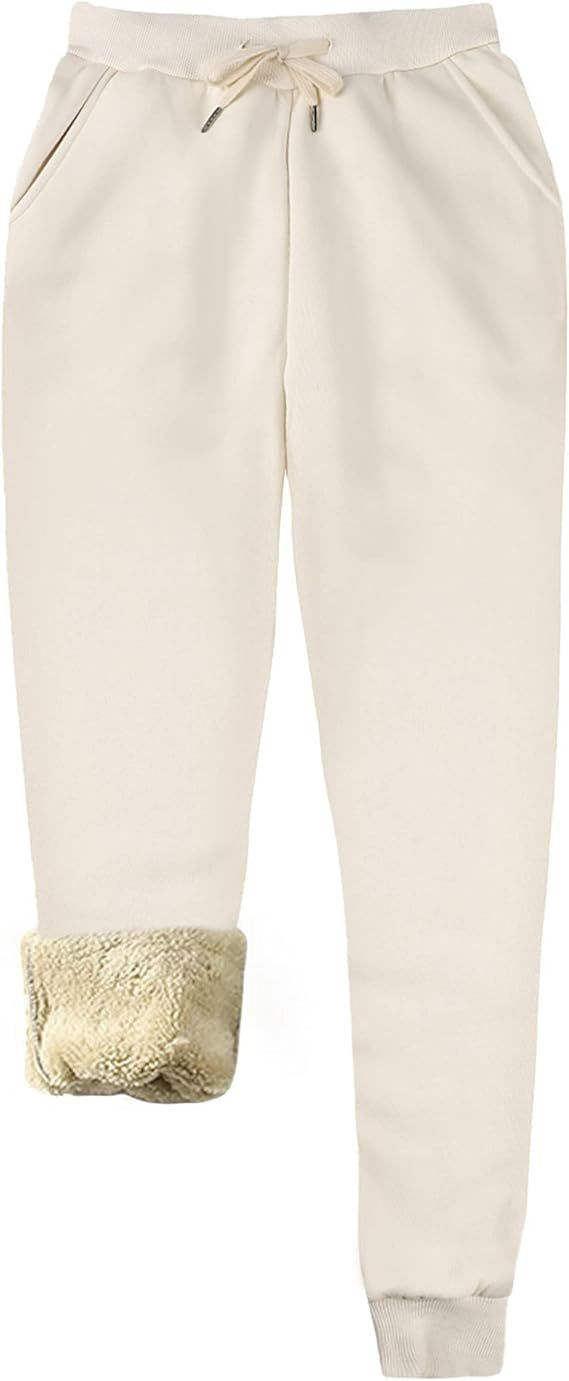 Womens Warm Sherpa Lined Athletic Sweatpants Jogger Fleece Pants