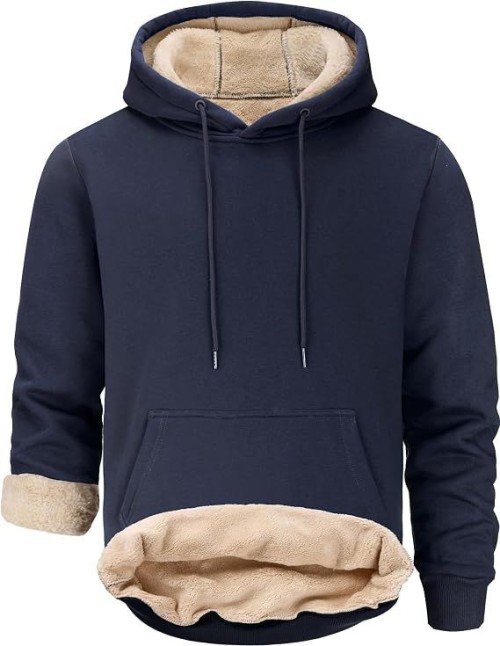 Mens Sherpa Lined Hoodie Pullover Casual Hooded Sweatshirts