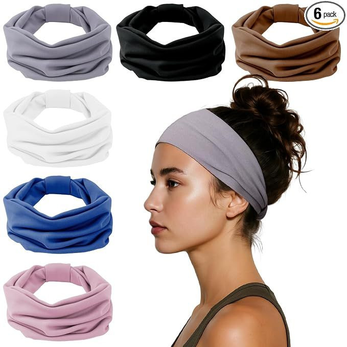 HSEM Sports Headbands for Women Stretchy Non Slip Wide Hair Bands Soft Thick Elastic Sweatbands for Workout