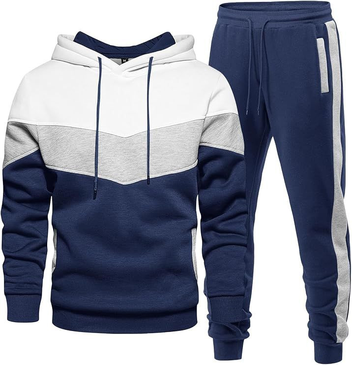 Mens Hoodie Tracksuit 2 Pieces Set Athletic Casual Hooded Sweatshirt and Joggers Set Sweatsuit