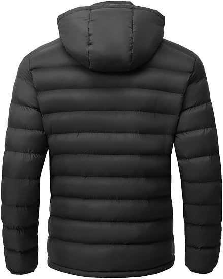 Mens Lightweight Puffer Jackets Detachable Hood Water-Resistant Casual Winter Coat Hooded Insulated for Travel Ski