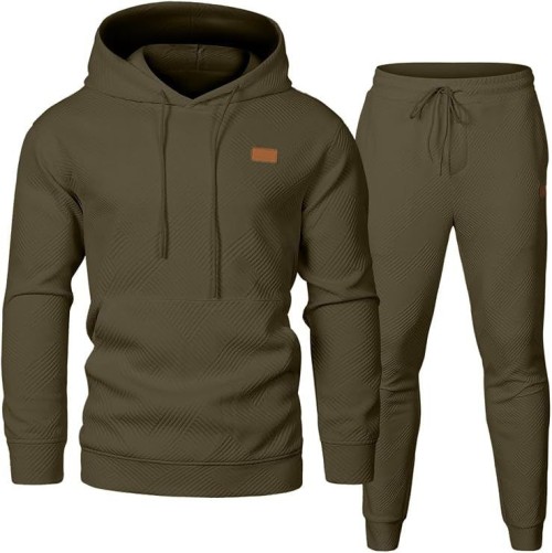 Mens Stylish Textured Knit 2 Piece Hoodie and Jogger Sweatsuit