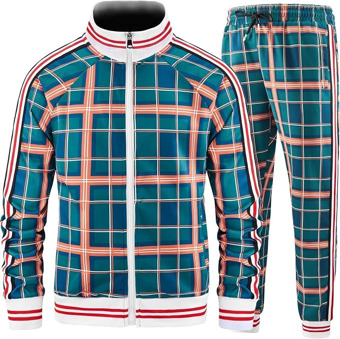 Casual Plaid Track Suit Set for Men Lightweight and Breathable