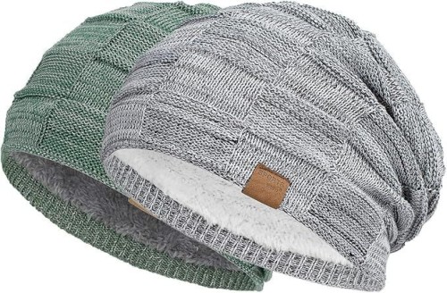 Winter Hats for Guys Cool Beanies Mens Lined Knit Warm Thick Skully Stocking Binie Hat Pairs