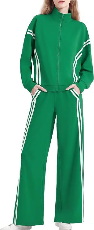 Womens 2 Piece Lounge Sets Zip Up Sweat Set Striped Tracksuit