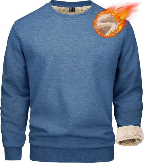 Mens Warm Fleece Lined Crewneck Sweatshirt Thermal Pullover