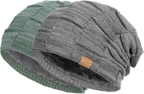 Winter Hats for Guys Cool Beanies Mens Lined Knit Warm Thick Skully Stocking Binie Hat Pairs