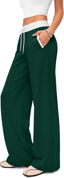 Wide Leg Yoga Gym Pants with Pockets for Women High Waisted Stretch